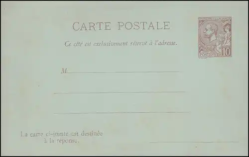 Monaco Postkarte 8 Fürst Albert I. 10/10 Cent. lilabraun, postfrisch ** / MNH