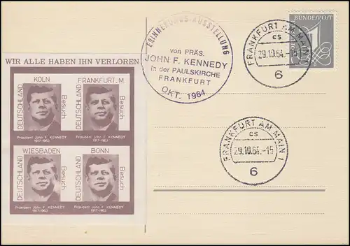 SSt ERNERung John F. Kennedy Okt. 1964 sur PK avec vignette