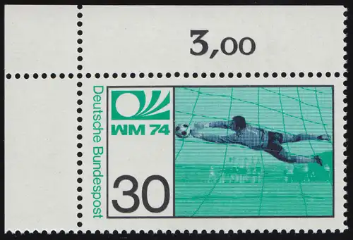 811 Fußballweltmeisterschaft 30 Pf ** Ecke o.l.