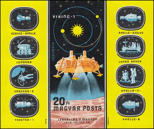 Block 121B Weltraumforschung - VIKING 1 auf dem Mars 1976, Block ungezähnt **