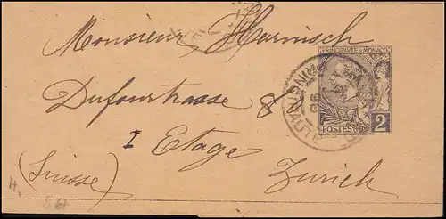 Monaco Streifband 4 Fürst Albert I. 2 C. MONACO PRINCIPAUTE um 1898 nach Zürich