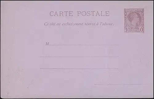 Monaco Carte postale 1 Prince Charles 10 centimes, inutilisé, petits défauts