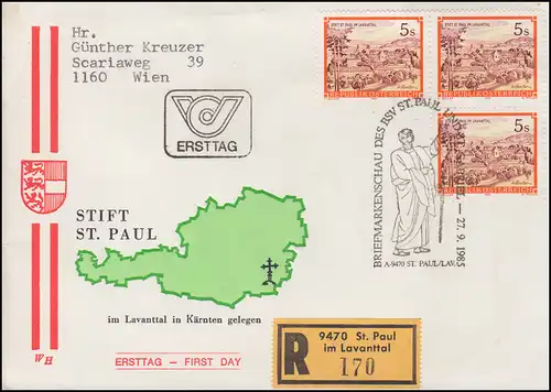 Autriche bénédictin St. Paul sur bijoux-R-FDC Lavanttal 27.9.1985