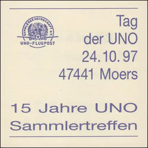 Markenheftchen Tag der UNO 1997 Sammlergemeinschaft UNO-Flugpost, SSt Moers