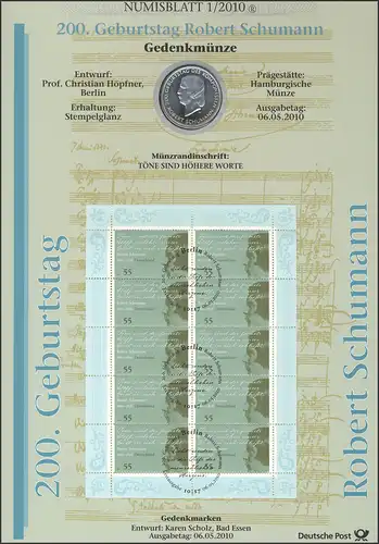 2797 Komponist und Pianist Robert Schumann - Numisblatt 1/2010