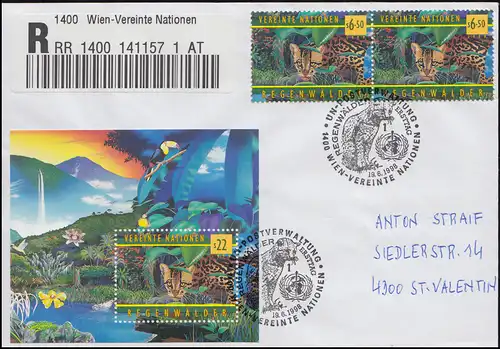 UNO Wien Block 9 OMS Protection de la forêt tropicale Ozelot R-FDC ESSt WIENNE 1 - 19.6.1998