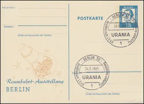 Berlin PP 31 Raumfahrt-Ausstellung Berlin, passender SSt BERLIN URANIA 24.5.1963