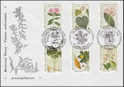 Arzneipflanzen Medizin Gesundheit - Schmuck-FDC der 3 UNO-Ausgaben 4.5.1990