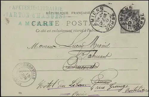 Frankreich Postkarte P 11 Allegorie DV 006 AMIENS 13.6.1900 n.THIEBERVILLE 13.6.