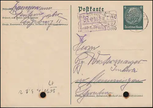 Landpost Reutern über AUGSBURG 2 - 17.5.39 auf Postkarte P 226I