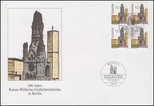 1812 Kaiser-Wilhelm-Gedächtniskirche Berlin im Viererblock Schmuck-FDC ESSt Bonn