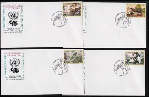 UNO New York Gefährdete Arten 2001 Fauna Tiere Einzelmarken auf 4 Schmuck-FDC 