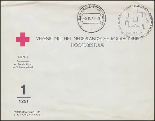Enveloppe de service Croix-Rouge 's-Gravenhage, conférence SSt appropriée LA HAYE 1971