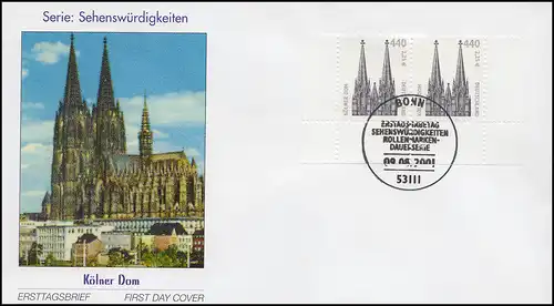 2206 SWK Kölner Dom 440/2,25 Doppelnominale Unterrand-Paar FDC ESSt Bonn 2001