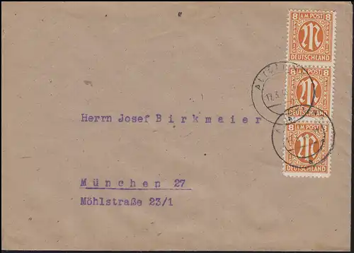 AM-Post 3x8 Pf. Fern-Brief Kreszentiaheim ALTOTTING 17.3.46 à Munich