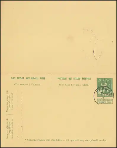 Belgique Carte postale P 54 Armoiries Double carte, cachet de complaisance PERWEZ 1914