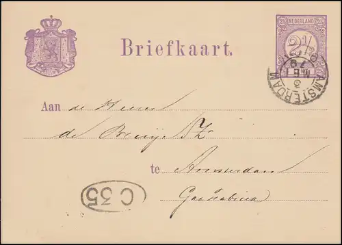 Niederlande Postkarte P 8II Ziffern aus Amsterdam 3.5.1879