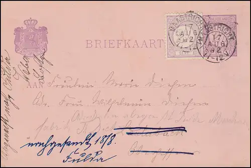 Niederlande Postkarte P 12 Ziffern aus MAASTRICHT 17.8.1892