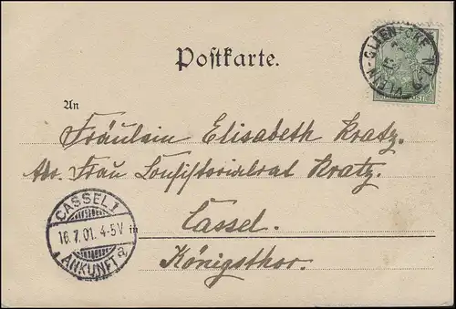 55 Germania REICHSPOST 5 Pf. EF auf AK Friedrichskirche KLEIN-GLIENIKE 15.7.01