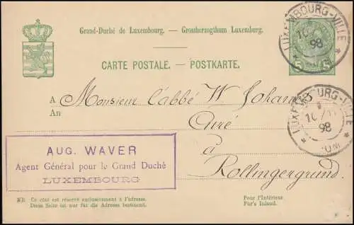 Luxemburg Postkarte P 53 aus LUXEMBOURG-VILLE nach Rollingergrund 