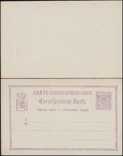 Luxemburg Postkarte P 10 Doppelkarte 5/5 C., ungebraucht, leichte Randvergilbung