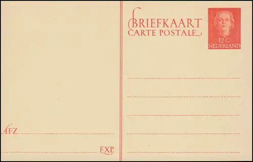 Postkarte P 248 Königin Juliane 12 Cent rotorange, ungebraucht ** / MNH