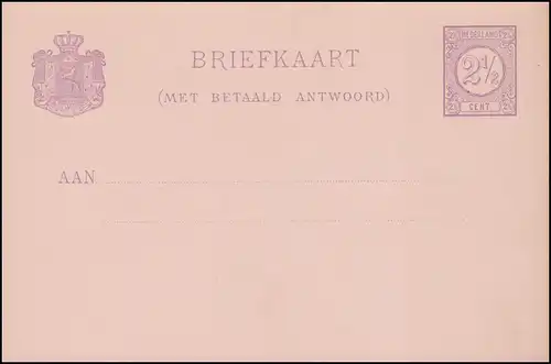 Postkarte P 14 Ziffer Doppelkarte 2 1/2 C. 1881, ungebraucht ** / MNH