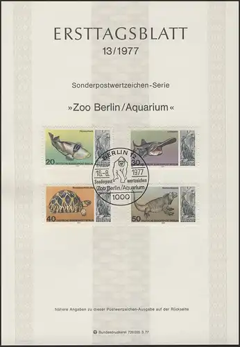 ETB 13/1977 Aquarium Berliner Zoo, Picassofisch, Stör, Schildkröte, Leguan