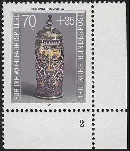 1297 Wohlfahrt Kostbare Gläser 70+35 Pf ** FN2