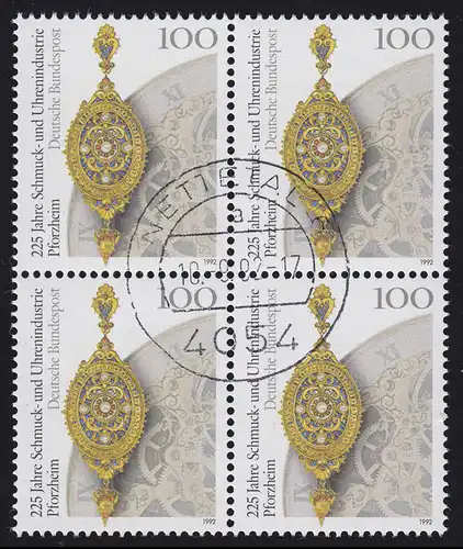 1628 Schmuck- und Uhrenindustrie: Viererblock, zentrischer Vollstempel NETTETAL