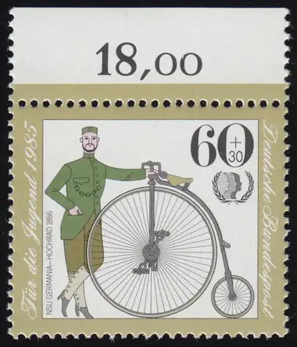1243 Jugend Historische Fahrräder 60+30 Pf ** Oberrand