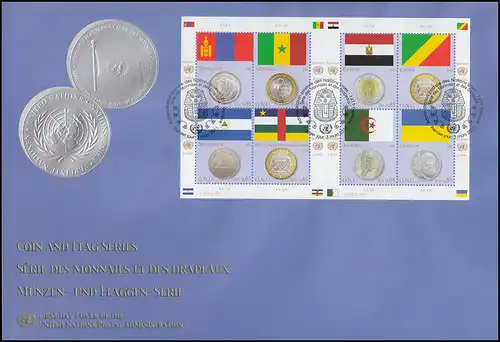 UNO Genf 743-750 Flaggen und Münzen 2011: Kleinbogen auf Schmuck-FDC ESSt Genf 