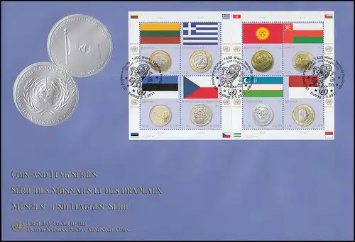 Nations unies Vienne 691-698 drapeaux et pièces: Petit arc sur le FDC de bijoux WIENNE 2011