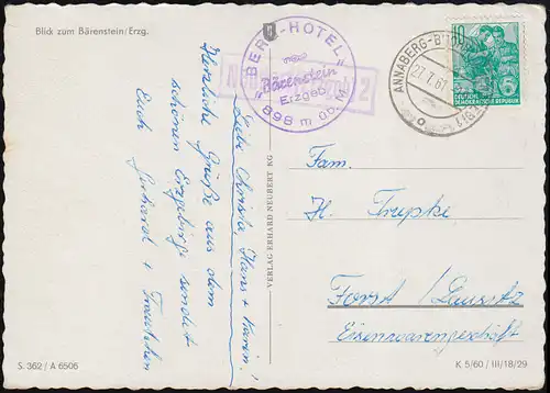 Landpost Neudorf (Erzgebirge) 2 sur AK Bärenstein, ANNABERG-LÜGHOLZ 27.7.1961