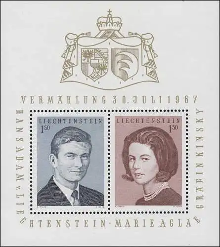 Liechtenstein Block 7 Hochzeit 1967, postfrisch ** / MNH