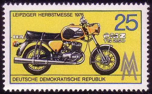 2077 Leipziger Automne Messe 1975 25 Pf Moto IFA MZ TS 250, **