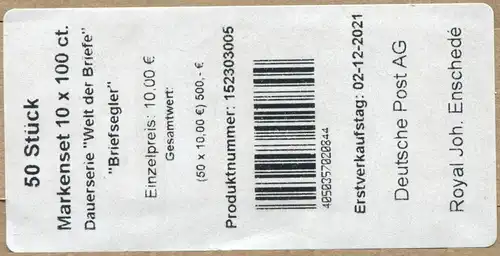 FB 115aIII Briefsegler 100 C, Folienblatt-BANDEROLE 152303005 Druckerei Enschede