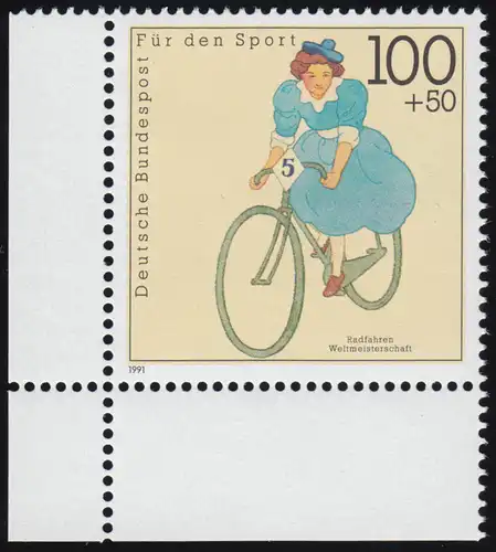 1500 Sporthilfe 100+50 Pf Radfahren ** Ecke u.l.