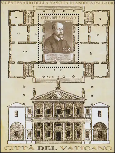 Bloc 31 pour 500 ans Architecte Andrea Palladio 2008, ** / MNH