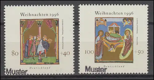 1891-1892 Weihnachten, 2 Werte komplett, Satz mit Muster-Aufdruck