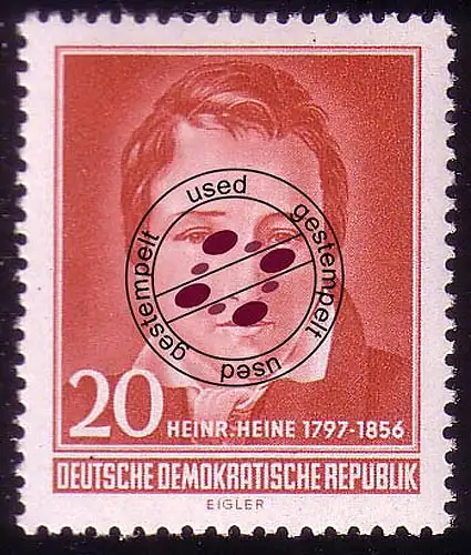 517 YII Heinrich Heine 20 Pf Wz.2 YII, gestempelt O