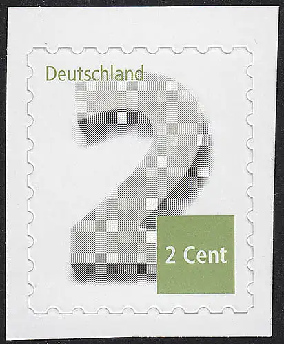 3045I Ergänzungsmarke 2 Cent, SELBSTKLEBEND mit SAD (dunkel), **