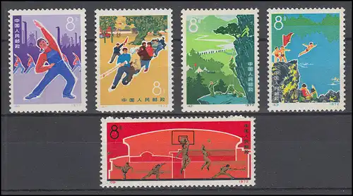 China 1108-1112 Förderung des Volkssports 1972, 5 Werte komplett, Satz ** / MNH