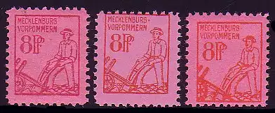 11 Freimarke 8 Pf: xa, xb, y - Set ** postfrisch / MNH