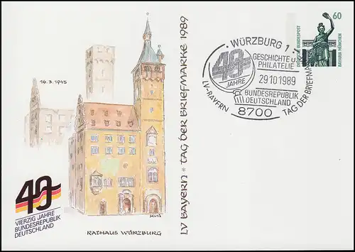 PP 151/111 Tag der Briefmarke Rathaus Würzburg SSt WÜRZBURG LV Bayern 29.10.89