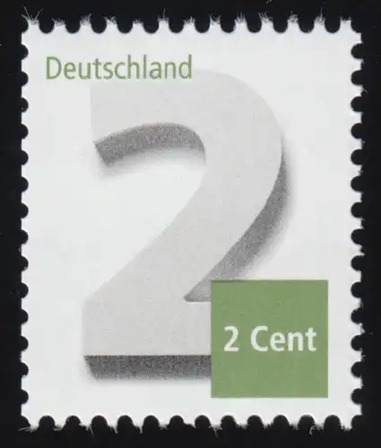 3042II Zwei Cent aus Rolle OHNE SAD (matt, hell), UNGERADE kleine Nummer **