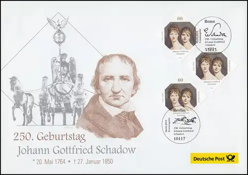 3079 Johann Gottfried Schadow, Schmuck-FDC ESSt Bonn und Berlin, mit Klappkarte