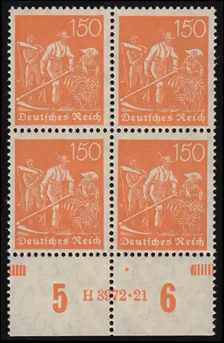 169 HAN Freimarke Schnitter Unterrand-Viererblock mit HAN 3972.21, ungefaltet **