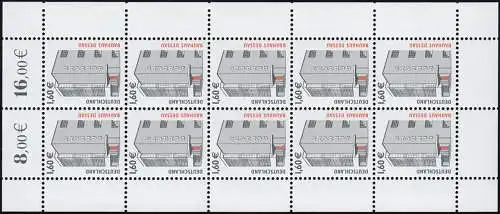 2302CII SWK 1,60 Zehnerbogen, Sicherheitsaufdruck III, rechts nicht durchgez. **