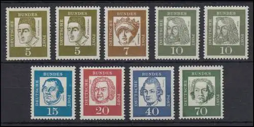 aus 347-358y Bedeutende Deutsche - Lot mit 9 Werten, alle mit Zählnummer, **